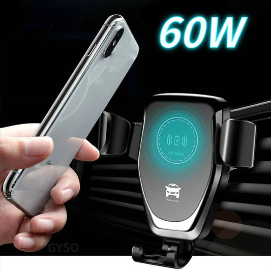 GYSO 60W Fast Car Wireless Charger For iPhone 14 13 12 11 Pro MAX Samsung S21 S20 S10 Xiaomi Wireless Charging Phone Car Holder