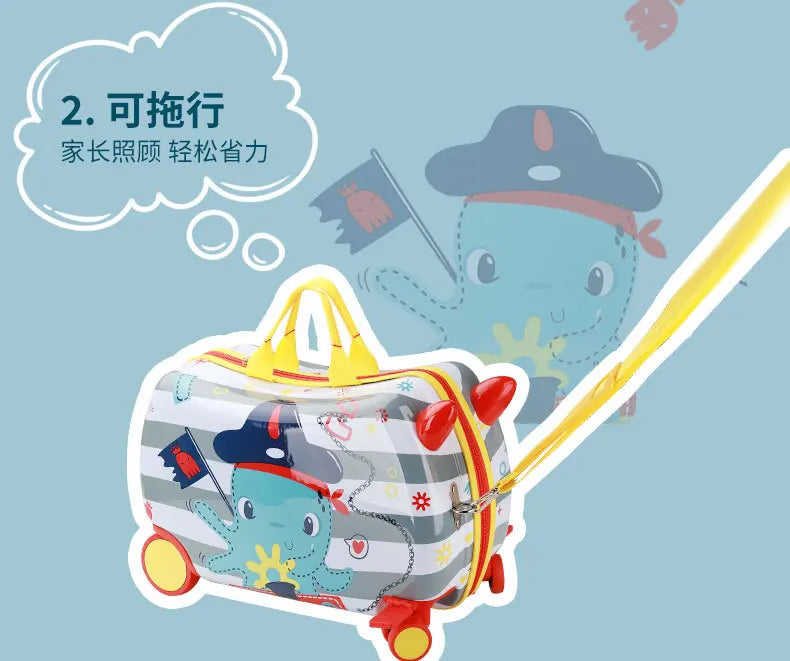 Multi Functional Sitting and Riding Children's Cycling Box Cartoon Suitcase Universal Wheel Travel Box Rolling Luggage
