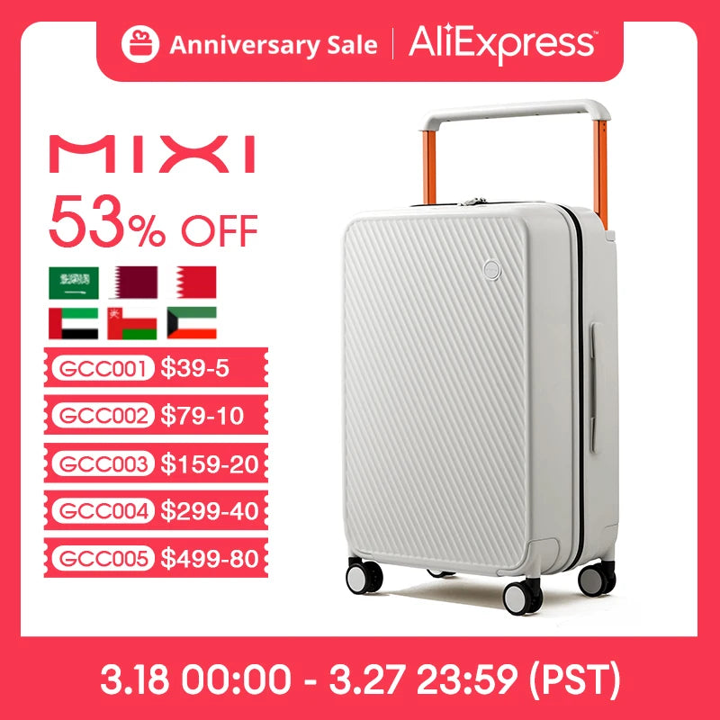 Mixi Wide Handle Travel Luggage Suitcase Rolling Spinner Wheels Hardside PC TSA Lock 20 24 Inch Unisex