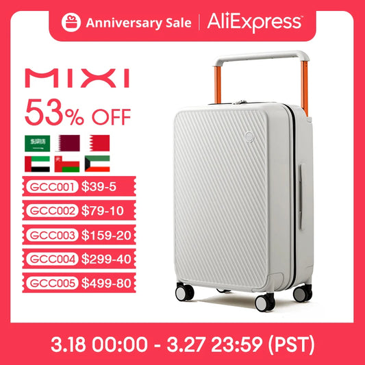 Mixi Wide Handle Travel Luggage Suitcase Rolling Spinner Wheels Hardside PC TSA Lock 20 24 Inch Unisex