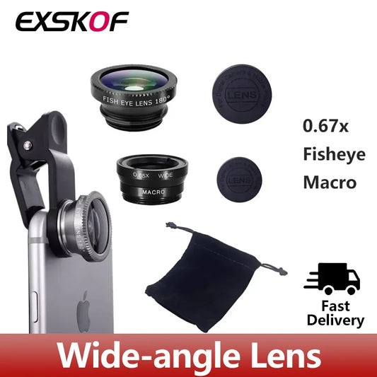 0.67X Wide Angle Zoom Fisheye Phone Lens Fish Eye Macro Lenses Camera Kits With Clip Lens On The Phone For Smartphone