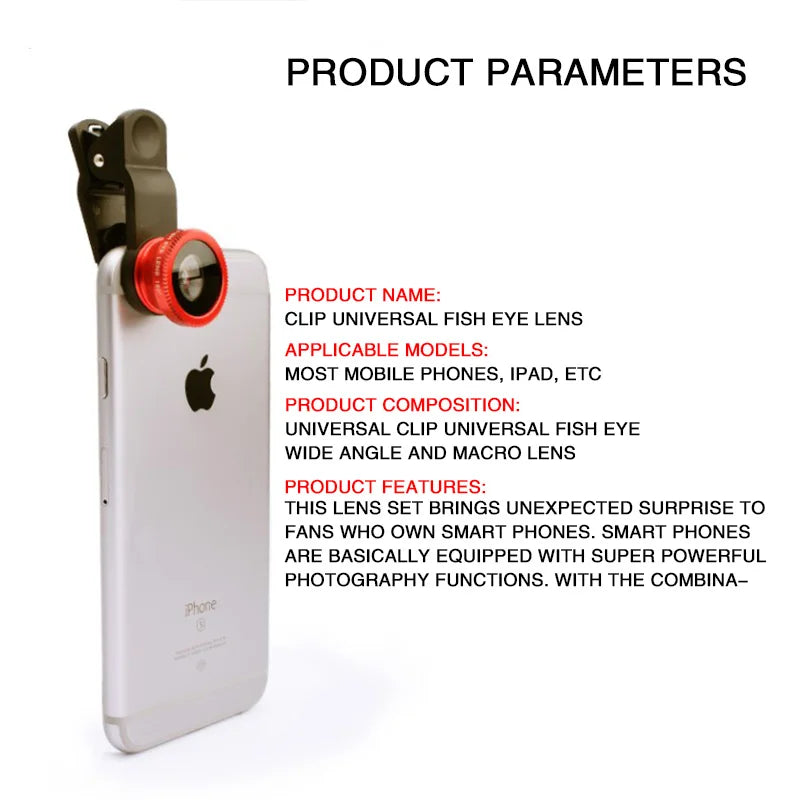3in1 Fisheye Phone Lens 0.67X Wide Angle Zoom For iPhone iPad Xiaomi Fish Eye Len on Smartphone Lenses with Universal Phone Clip