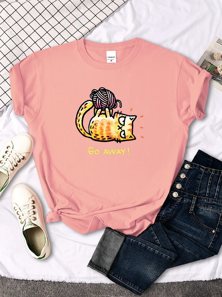 Lady T-Shirt Angry Cat Go Away Print T-Shirts Womans O-Neck Sports Oversize Shirt Streetfashion Slim Funny Animal Women Clothes