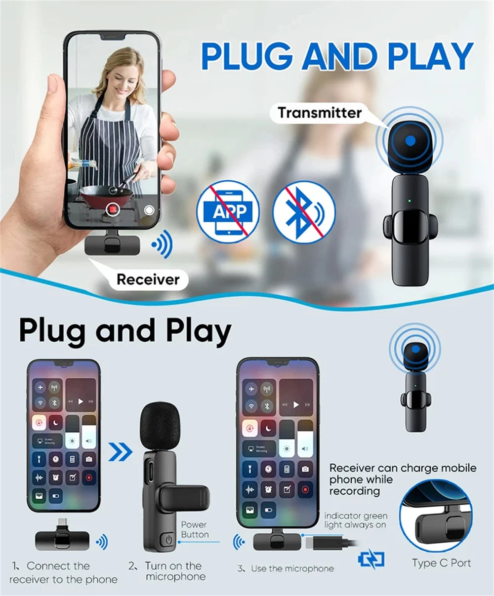 Vothoon Wireless Lavalier Lapel Microphone for iPhone iPad Android Phone Recording Mic for Interview Video Podcast Vlog YouTube