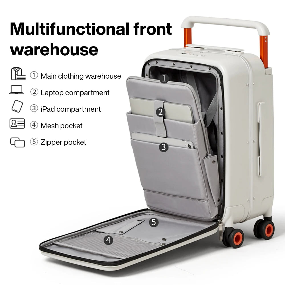 Mixi 2023 New Design Wide Handle Suitcase Men Carry-On Luggage Women Travel Trolley Case 20 Inch Cabin PC Aluminum Frame M9275