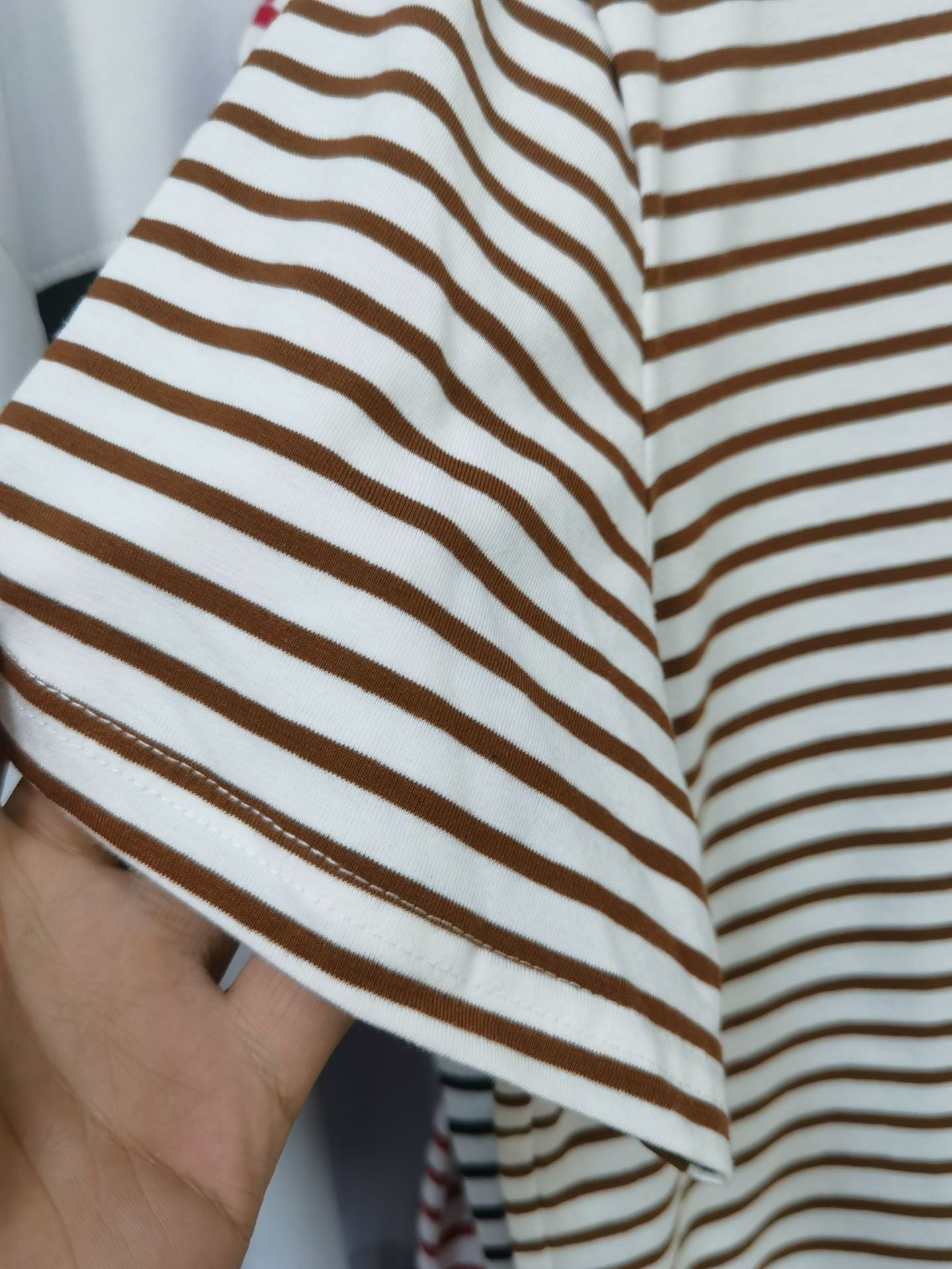 New Versatile Simple Loose Cotton Crew Neck Striped T-shirt Short Sleeve