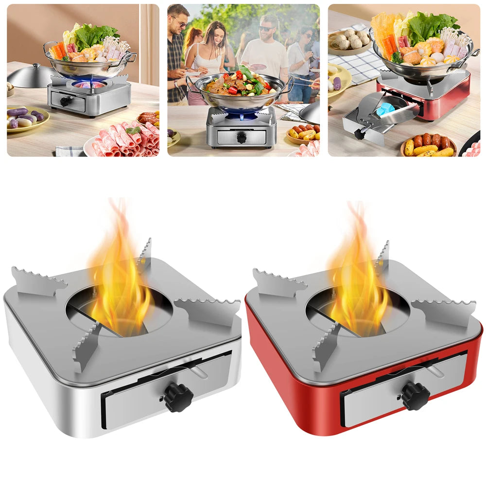 Portable Camping Stove Stainless Steel Camping Stove with Adjustable Firepower Drawer For Outdoor Barbecue Camping Equipment