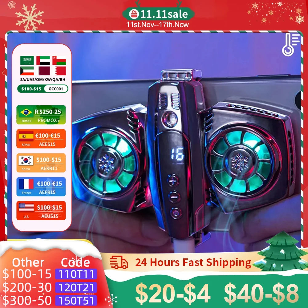 Mobile Phone Cooler Dual RGB Cooling Fan Phone Radiator For Xiaomi iPhone Cooler Heat Sink Game Cooling For Pubg Genshin Impact