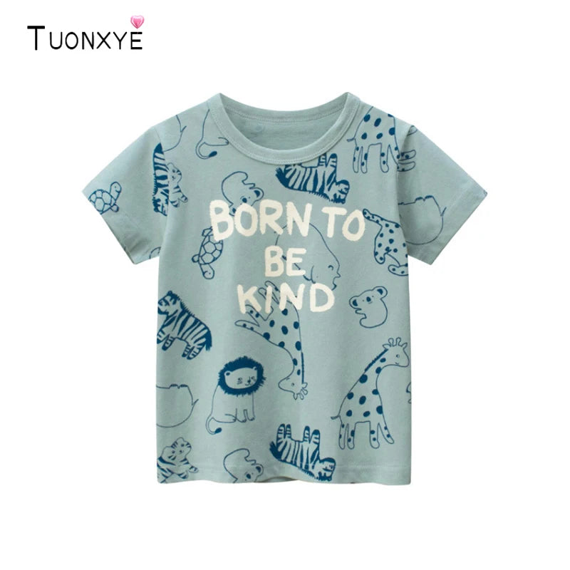 TUONXYE Children's Clothing boys Short Sleeve T-shirt Pattern kids Cartoons Dinosaur Cotton Sweater clothes boys t shirt