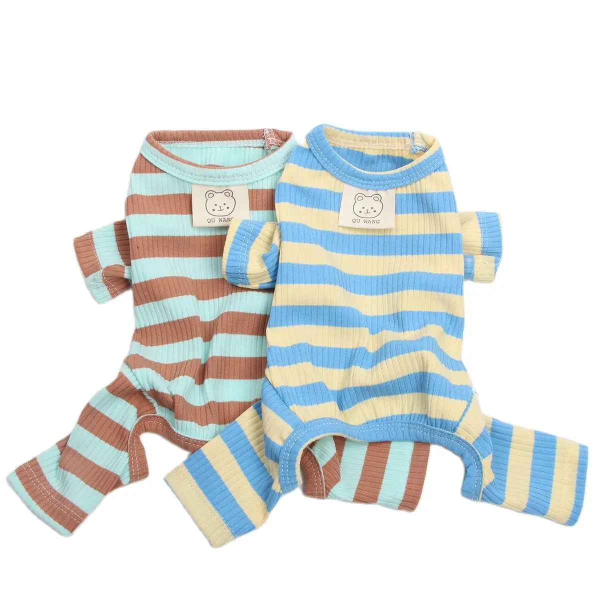 Dog Cat JumpSuit Pajamas Striped&Bear Design Pet Puppy Soft Tracksuit T-Shirt
