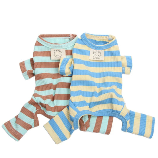 Dog Cat JumpSuit Pajamas Striped&Bear Design Pet Puppy Soft Tracksuit T-Shirt