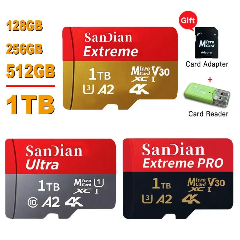 Class 10 mini sd memory card 128GB 512GB micro TF sd card 256GB 256GB 1TB Smart SD/TF cards for Phone/camera Give card reader