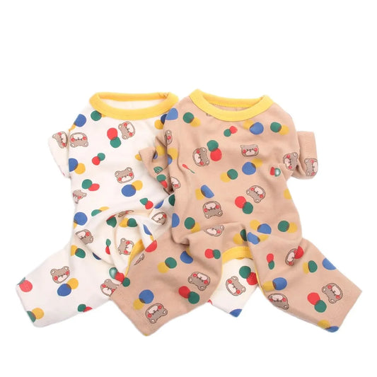 New Dog Cat JumpSuit Pajamas Ball&Bear Design Pet Puppy Soft Tracksuit T-Shirt